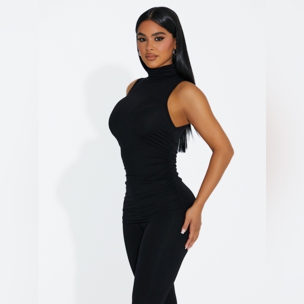 NEW Naked Wardrobe Black Micro Modal Far from Basic Sleeveless Turtleneck Top